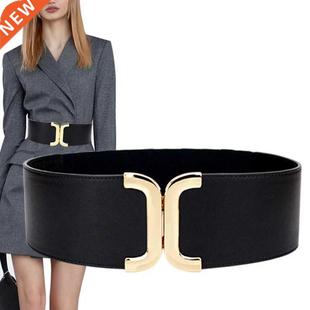 Designer Fashion Women Elastic Belt ?PU Leather Gold Buckle