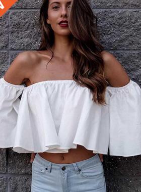 New Stylish Spring Summer Women Ladies Flare sleeve Off Shou