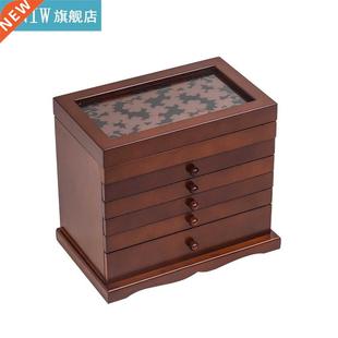Large Jewelry Organizer Wooden Storage Box 6 Layers Case Wit