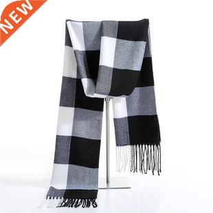 Men Cashmere Plaid Brand Sca White Winter Black Luxury Scarf