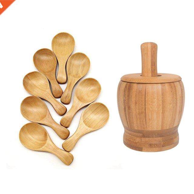 2Set Kitchen Tools: 1 Set 8Pcs Small Salt Spoon Solid Wood C