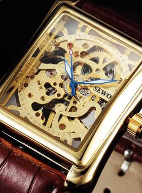 Sewor Fashion Luxury Gold Mechanical Watch Men Rectangle Wat