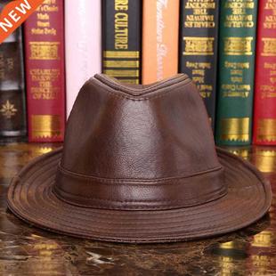 Leather Jazz Hat Male Fedoras Genuine Adult 100%