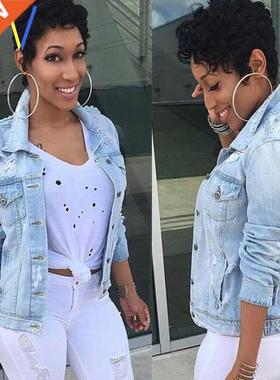 Fat plus size big Jacket Denim Women Coat Jeans for ladies