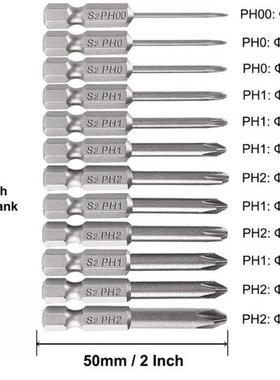 12Pcs 50mm 1/4 nch Hex Shank Magnetc S2 Alloy Steel PH Cro