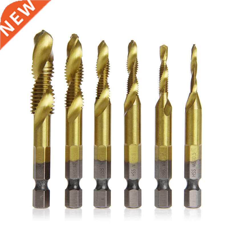 6 Pcs HSS4241 Titanium Coated Bits Hex Shank Spiral Tap M-M