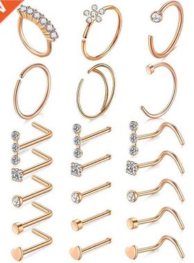 1-5 Stainless Steel Crystal Nose Stud 20G L Shape Nose Rings