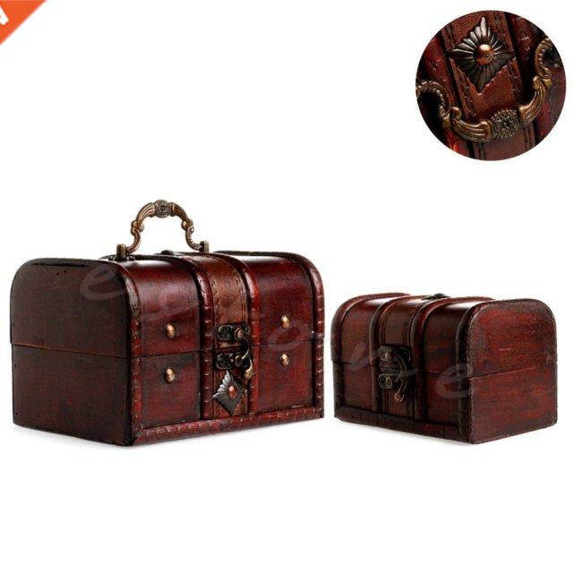 2pcs Chic Wooden Pirate Jewellery Storage Box Case Holder Vi
