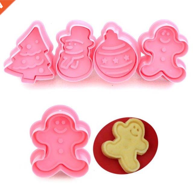 4Pcs Food Grade Plastic Snowman Xmas Cookie Mold Christmas T