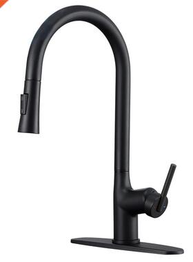 Contct on Kitchen Fucet with Deck Plte Mtte Blck Brss