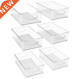 Plastic Storage Bins Stackable Clear Pantry Organizer Box Bi