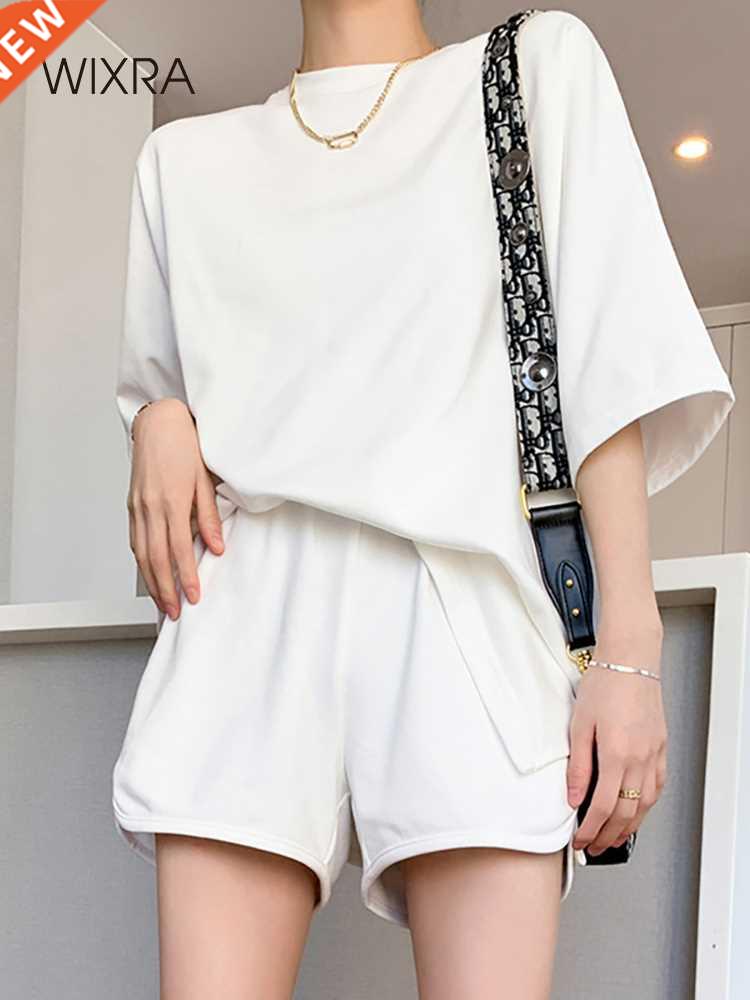 Wixra Woens Basic Cotton T Shirt Sets Suer O Neck Tee+ El