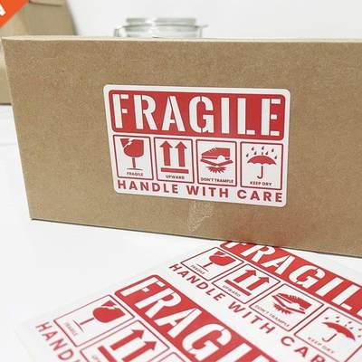 50pcs Red Fragile Reminder Warning Stickers 8x5cm 