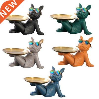 French Butler Nordic Resin Dog Sculpture with Glass Modern