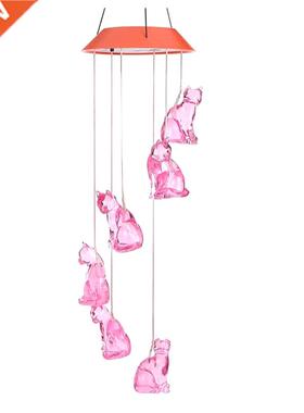 Colors Changing Solar Cat Wind Chimes for Outside,Waterproof