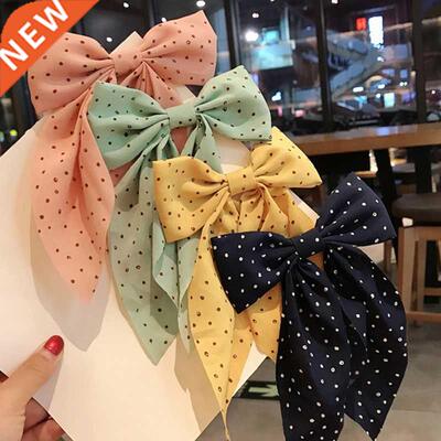 Polka Dot Print Big Bow Hair Clips Barrettes Bow Knotted Lon
