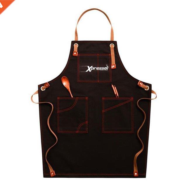 Chef Apron Cotton Canvas Cross Back Adjustable Apron with Po