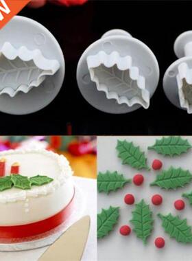 3 Pc/Set 3D Christmas Holly Leaf Leaves Cookie Plunger Cutte