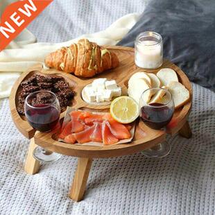 Wooden Collapsible Table with Grooves for Goblets Round