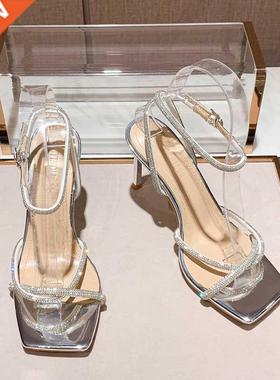 2022 Fashion Rhinestones Gladiator Silver High Heels Ankle S