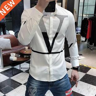 Letter Shirts Business Sale Sleeve Rhinestone Long Hot Men