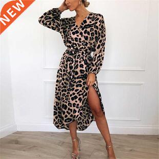 Leopard Dress 2021 Women Chiffon Long Beach Dress Loose Long