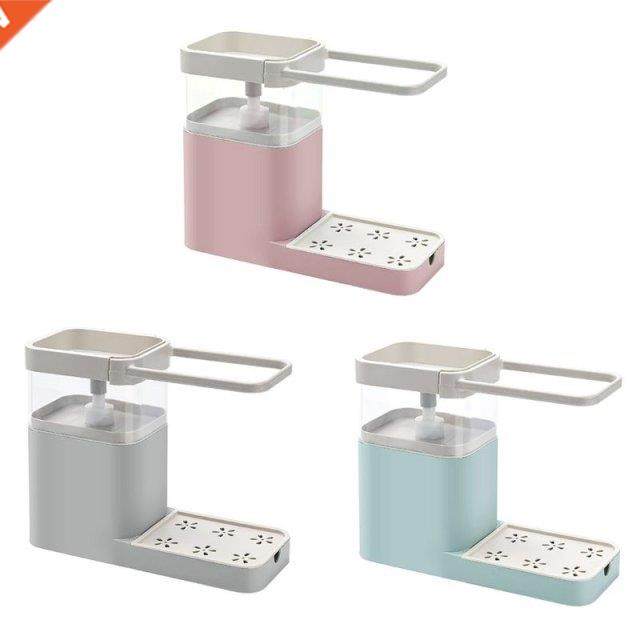 3 in 1 Soap Pump Dispenser Cleaning Liquid Container Sponge