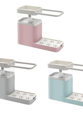 3 in 1 Soap Pump Dispenser Cleaning Liquid Container Sponge