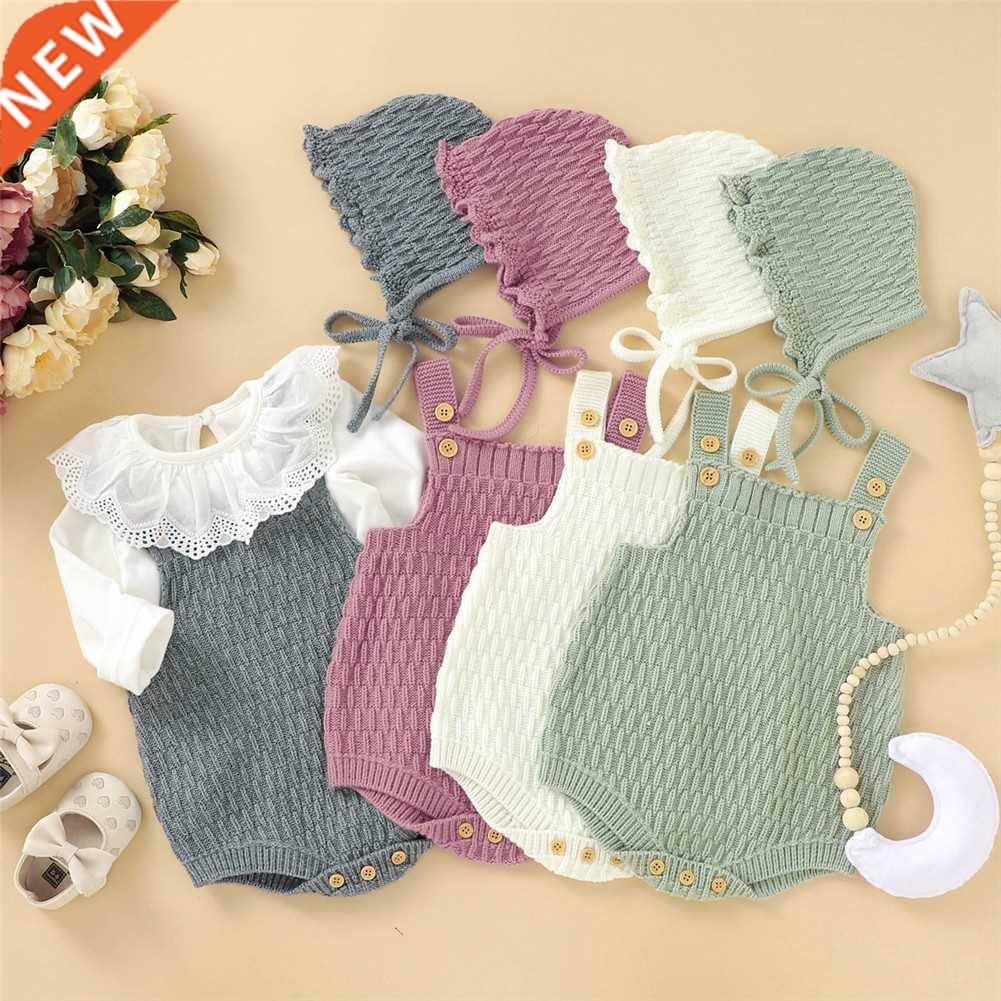 2Pcs Set Baby Knitted Romper Clothes Set Cotton Triangle Cro