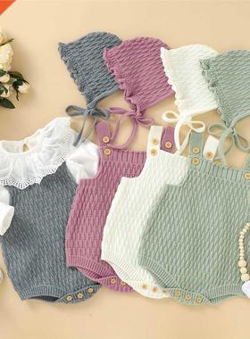 2Pcs Set Baby Knitted Romper Clothes Set Cotton Triangle Cro