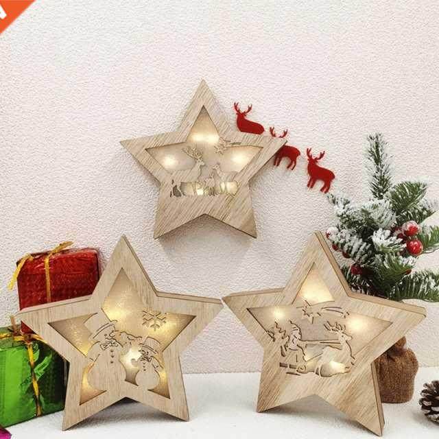 wooden star shaped hanging ornament star tree topper snowman