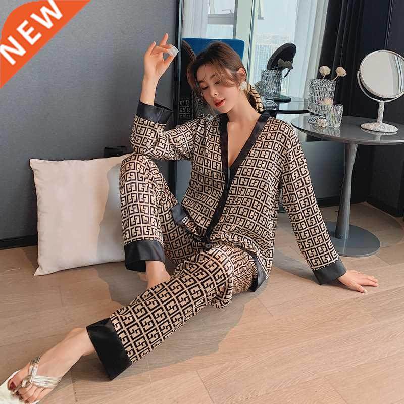 Women's pajamas set V-neck design luxury cross letter printe