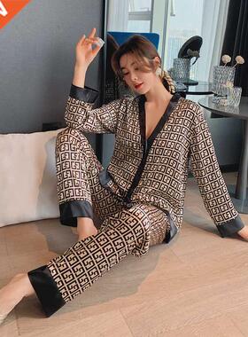 Women's pajamas set V-neck design luxury cross letter printe
