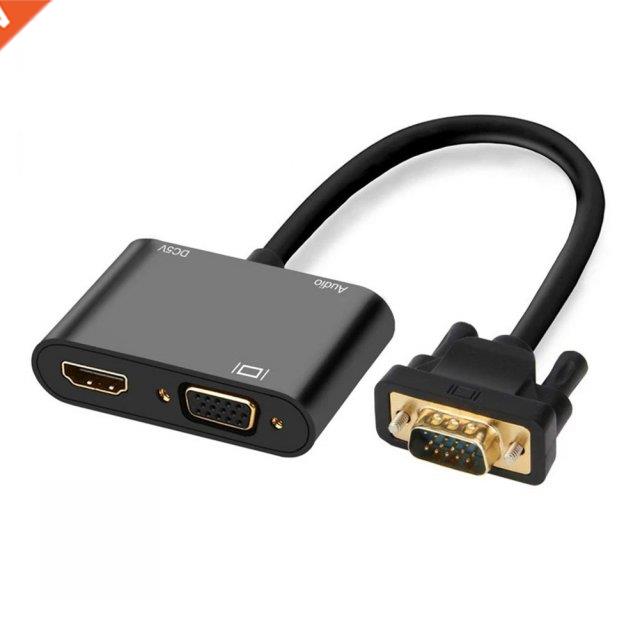 3 in 1 VGA to HDMI-Compatible+3.5mm Audio+VGA Adapter HDTV M