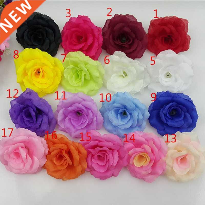 10PCS 8CM Orange white Artificial Rose Silk Flower Heads DIY