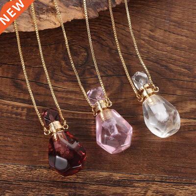 Natural Stone Perfume Bottle Necklace Amethysts Quartz Tiger