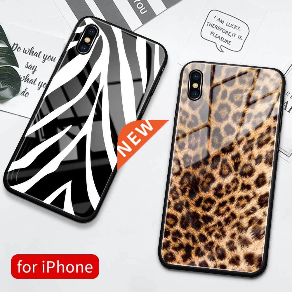 Case For iPhone 1 Glass Hard Back Zebra Tiger Leopard Skin