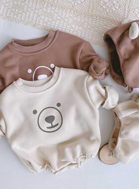 Free Hat 0-2 Year d Baby Fleece Bear Romper Late Autumn To