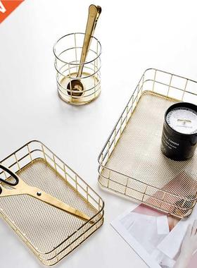 Nordic Gold Metal Iron Makeup Pen Storage Basket Office Desk