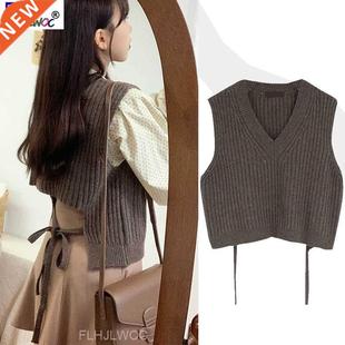 winter knitted top pullover v neck sleeveless design korea