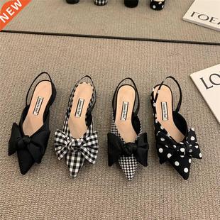2022 Women Summer Pointed Heel Bow Low Sandals