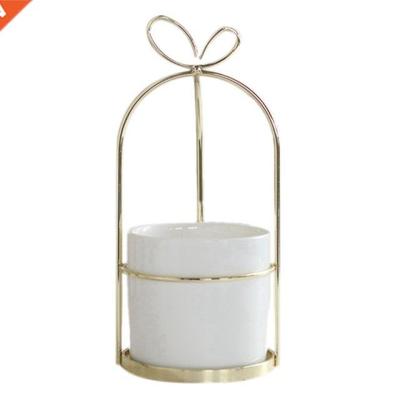 Modern Non-Porous Ceramc Vase Wth Gold Frame Whte Porcela