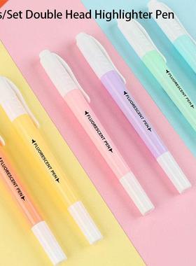 6Pcs/Set Double Head Fluorescent Highlighter Pen Markers Pas