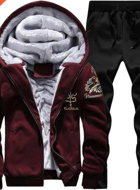 Men Winter Sets Tracksuit Hoodies Casual Hooded Warm Sweatsh