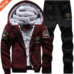 Men Winter Sets Tracksuit Hoodies Casual Hooded Warm Sweatsh