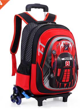 D Cartoon car School Bags Children wheels School Trolley ba