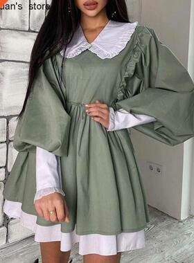 h yun Spring utumn Dresses Women Fshion Lntern Sve D