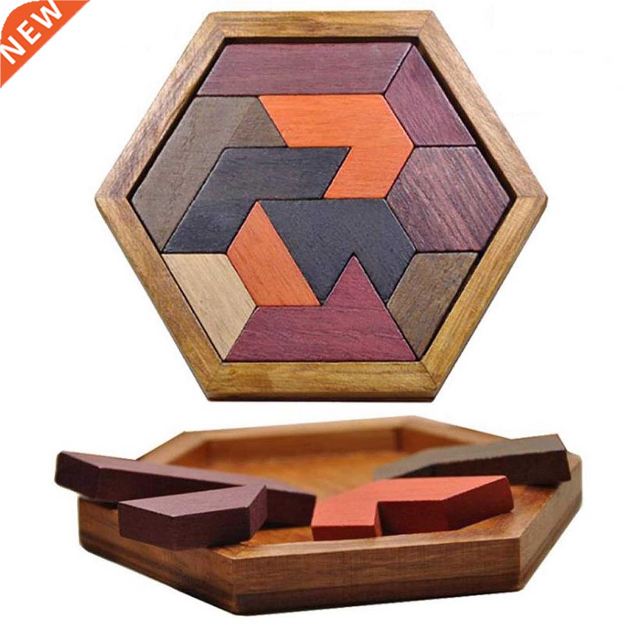 Hexagonal Wooden Geometric Shape Jigsaw Puzzles Chess Game B