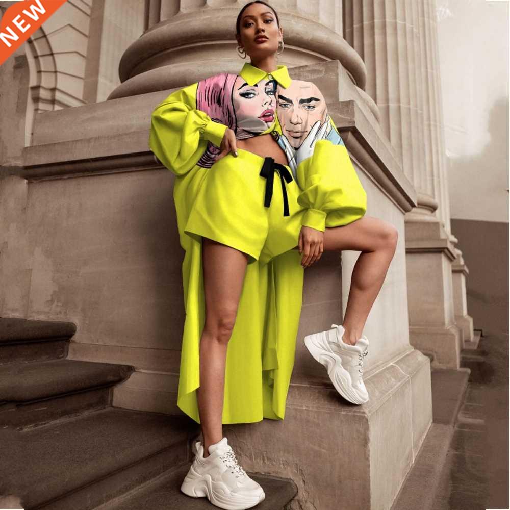 2 Pieces Women's Sets 2021 Spring utumn Crtoon Print Blous