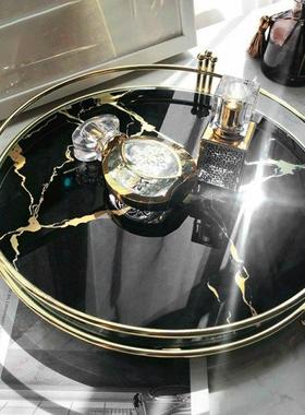 Black Marble Pattern Mrror Tray Creatve Dressng Table Met